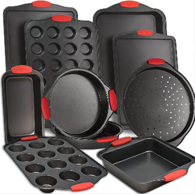 China Sustainable Kitchen Lightweight Trays Set Cake Mold Non-Stick Pan With Handle 10 Pcs Carbon Steel Bakeware for sale