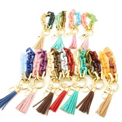 China Newest Fashion Promotion Gift Colorful Bangle Bracelet Key Chain Gift for Women Girls Women Chain Link Key Ring Acrylic Bangle Key Chain for sale