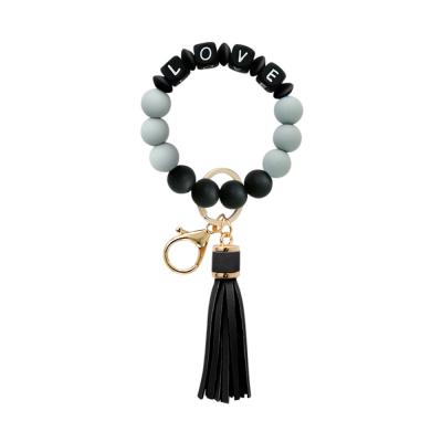 China Promotion Gift Amazon LOVE Silicone Beads Wristband Bracelet Bangle Key Chain Custom Wristbands Rubber Keychain for sale