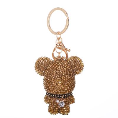 China FUR BALL Fashion Rhinestone Diamond Small Bear Keychain Bag Keyring Teddy Bear Keychain Bling Bear Key Chain Pendant For Gift for sale