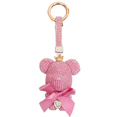 China Cute Bling Key FUR BALL KEY CHAIN ​​Teddy Bear Car Keychain Keyring Bag FOB Pendant with Sparkling Rhinestone Crystal Key Chain for sale