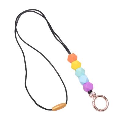 China Colorful Badge Lanyard Leather Students Card Holder Keychains Silicone Beads Teacher Lanyards Bead Key Chain Terrazzo Accessory Custom for sale