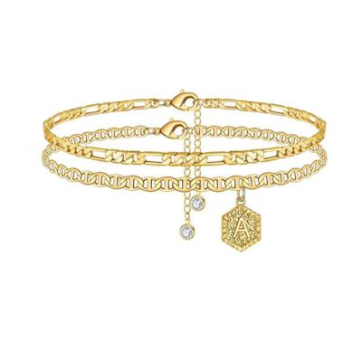 China Hot Selling FASHIONABLE A-Z Pendant Bracelets Anklets Alphabet 14K Gold Plated From Amazon For Women for sale