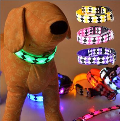 China Padded Colorful Pets Led Collar Nylon Dog Outside Collar Flashing Pull For Safety Notice for sale