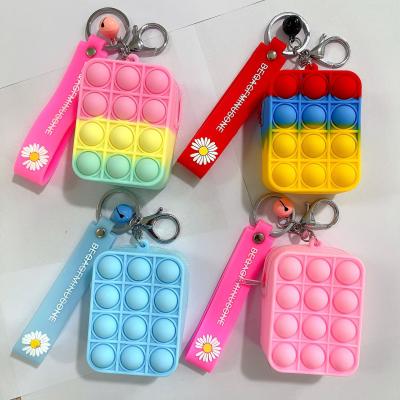 China Fashion Mini Bubble Sensory Silicone Wallet Case Key Chain Bracelets Bangles Noise Wiggles Bracelets Key Chain Toy Bag Coin Purse for sale