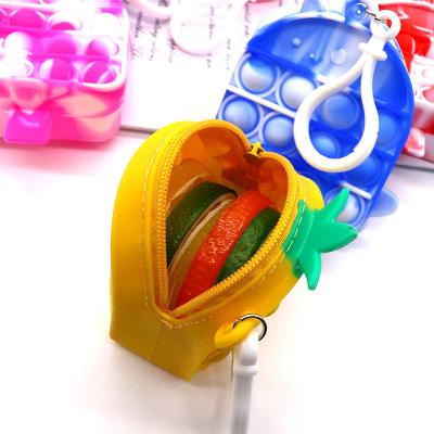 China Fashion Rainbow Bubble Silicone Coin Purse Bracelet Key Chain Release Squeeze Squeeze Noise Wiggle Key Chain Toys Gifts for sale