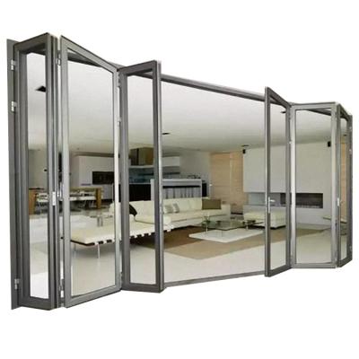 China Modern Commercial Interior Exterior Accordion Doors Hardware Patio Fold Aluminum Glass Bi-Folding Glass Partition Wall for sale