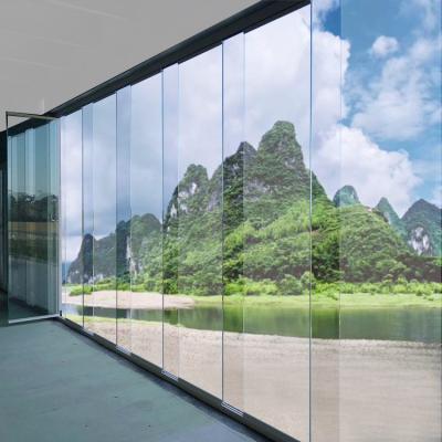 China Frameless Accordion Folding Sliding Glass Doors Balcony Outdoor Terrace Frameless Modern Frameless Panoramic Glass Door Bifold Partition for sale