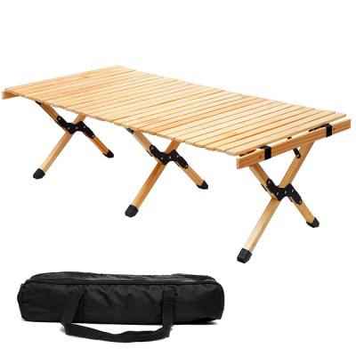 China 2022 Casual Great Prices Sturdy Natural Wood Solid Material Roll Camping Folding Table For Outdoor Indoor Picnic for sale