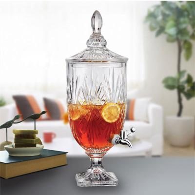 China Home/restaurant/hotel/wedding/bar Zhejiang Dublin Crystal Glass Beverage Dispenser 2.0L with spit juice water wholesale jur with footed lid beverage glass drink for sale