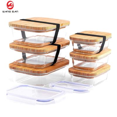 China Eco - Friendly Glass Food Storage Box / Glass Container Wooden Lid With Lid for sale