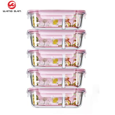 China Airtight 2 Compartment Microwavable Meal Prep Kitchen High Borosilicate Glass Food Storage Divided Bowl Containers With Lids for sale