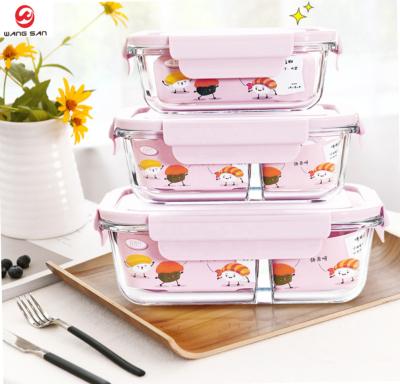 China Stored Pyrex Glass Food Container / Amazon Food Bowl Sets With Airtight Lid Borosilicate Vacuum Bento Lunch Box 3 4 Compartments for sale