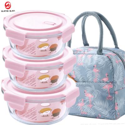 China Tempered Pyrex Stored Keeping Microwave Oven Bpa Free Plastic Lid Glass Bowl Bento Lunch Box Sets Airtight Food Storage Container for sale