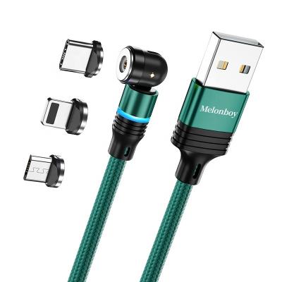 China MP3/MP4 Player Mobile Phone Accessories 540 Degree Rotation Cable 2.4A USB Mobile Charging Magnetic Charging Cable 3 in 1 Charging Cable for sale