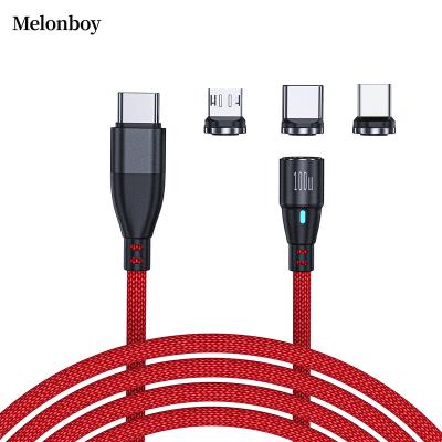 China MP3/MP4 Player Melonboy 3in1 100W Magnetic USB C to Micro Palladium USB C Cable Fast Charging Multi Fast Charging Nylon Braided Data Sync Cable for sale