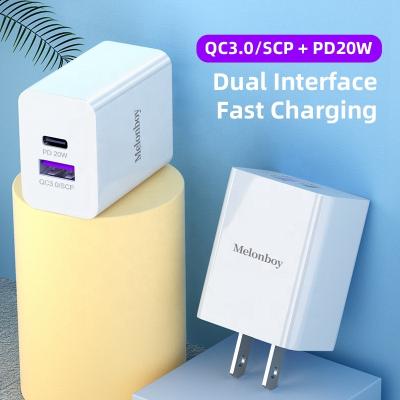 China Super Fast Charging Type C Adapter 20W QC3.0 Dual USB Outlet EU R-U US USB-C Travel Phone Travel Adapter Super Fast Charging Dual Ports Universal Wall Charger for sale