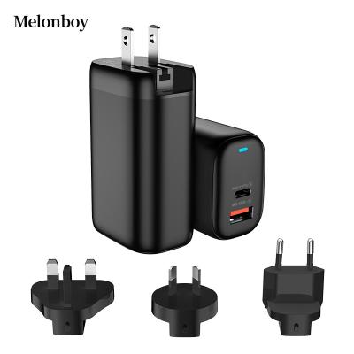 China 90 Degree Rotation For USA Plug EU USA UK Plug PD65W TypeC Wall Charger Dual USB C Travel Adapter 18W USB A High Speed ​​Fast Power Charger TO for sale