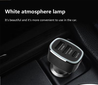 China High Output Mobile Phone USB Car Charger Mobile Phone Data Transfer Type 3 Ports Wall Charger With White LED Atmosphere Lamp In Car for sale