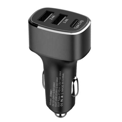 China 2.4A Dual 2.4A USB A Car Mobile Phone Charger 3 Ports Brand Logo Palladium 18W Type C Output Car Charger Power Adapter Fast Charging for sale