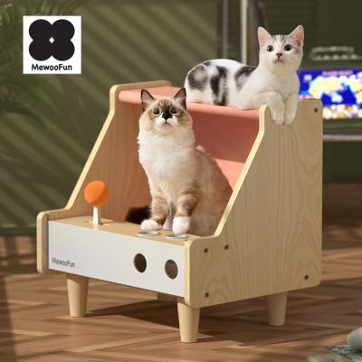 China MewooFun Stocked Cat Bed Cave Luxury Modern Wooden 2 in 1 Pet Cat House Sleeping Bed for sale