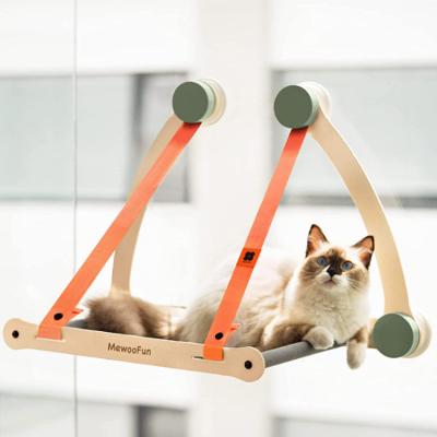 China MewooFun Breathable Wooden Cat Window Perch Hammock With Strong Suction Cups Hold Up To 25lbs for sale