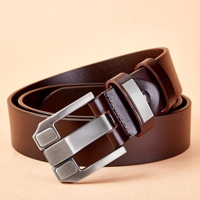 China Comfortable width of 3.8cm Pin Buckle Genuine Leather Belt in solid brass for men for sale