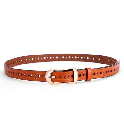 China Lady Fashion Comfortable Luxury Gold Buckle Small Thin Genuine Leather Belts for sale