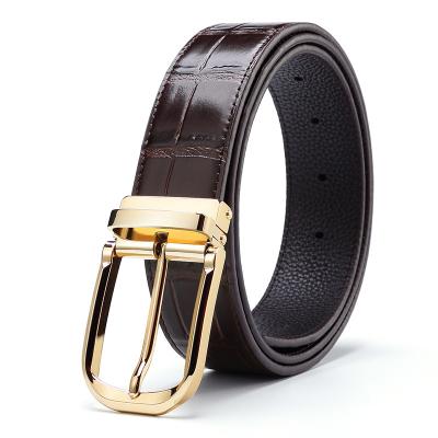 China Fashionable Cowhide Leather Men's Pin Buckle Belt Crocodile Pattern Pure Leather Belts for sale