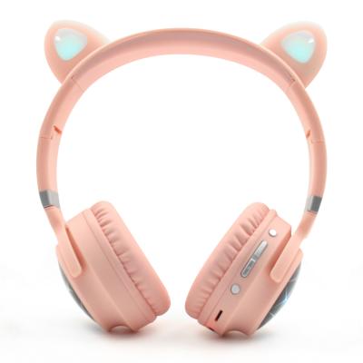 China Pink Color Wireless Earphone (Can Use Cable Also) Cute Design Girls Led Cat Ear Headphones With Mic Foldable for sale