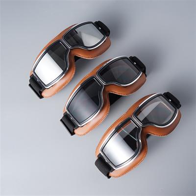 China Glass Leather Cruiser Silicone Vintage Pilot Steampunk Copper Helmet Motorcycle Goggles Folding Goggles for sale