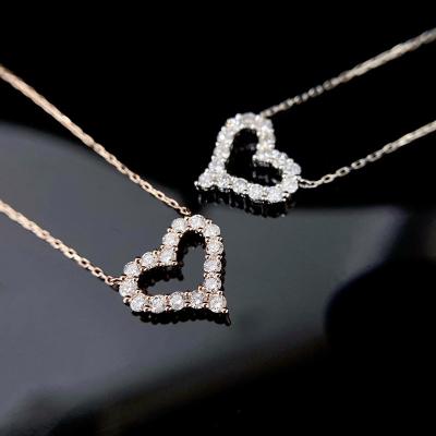 China Wholesale Custom Tasty Heart Rose Jewelry Necklace With Natural FASHIONABLE Chain 18k Real Solid Gold Dancing Diamond For Women for sale