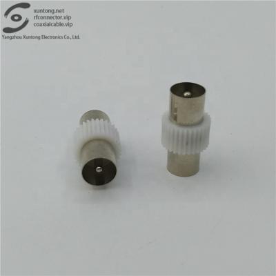 China RF TV Male To Male Nickel Plated Plastic TV Connector RF Coaxial Adapter for sale