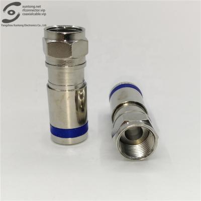 China Nickel Plated RG11 RF Coaxial Connector Compression F Connector With Blue Plastic Ring (Alloy) for sale