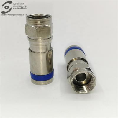 China RG59 RG6 RF Coaxial Connector Nickel Plated Laser Engraving Compression F Connector With Blue Plastic Ring (Alloy) for sale