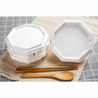 China Biodegradable Bento Container Set Disposable Take-Out Eco-Friendly Pulp Octagon Bagasse Food Sugar Cane Packaging For Food for sale