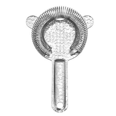 China Viable Silver BarTool 18/8 Stainless Steel Ice Cube Drink Strainer Hammered Finishde Cocktail Strainer for sale