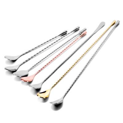 China Sustainable Bartender Kit Bar Mixing Spoon Martini Cocktail Serving 304 Stainless Steel Long Bar Spoon Spoon With Spiral Pattern for sale