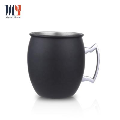 China Matte Black Silky Feel Rubber Customized Viable Paint Stainless Steel Cocktail Mugs for Moscow Mule Cups with Silver Plated Handle for sale