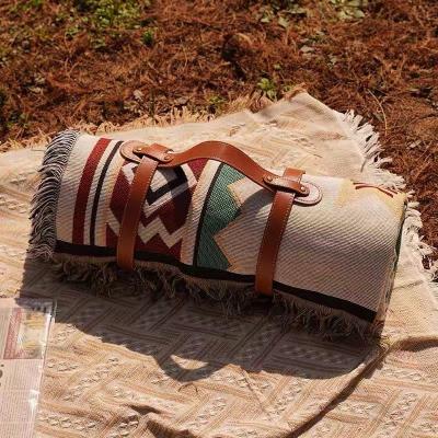 China Outdoor Camping Hiking Picnic Beach Travel Ethnic Bohemian Outdoor Blanket Striped Boho Canvas Bed Covers Plaid Sofa Mats Travel Rug Tassels for sale