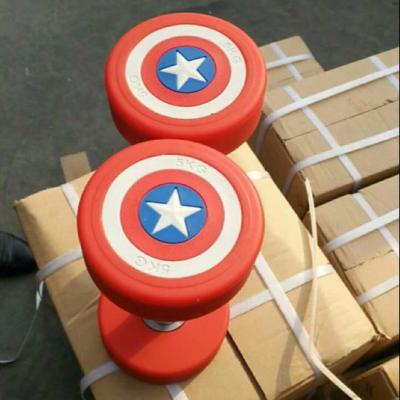 China Durable And Floor Pad American Superman Style Dumbbell Set / 50kg Round PU Dumbbells for sale