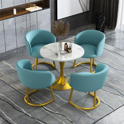 China Cozy Coffee Shop Dining Room Table Furniture Sets Furniture Environmental Friendly Marble Countertops Metal Leg Lounge Chair for sale