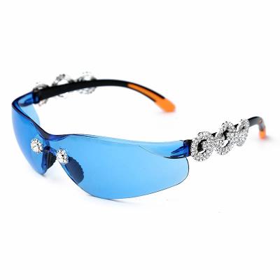 China Protect Eyesight Rimless Sunglasses Luxury Handcrafted Diamond Rhinestone Cycling Glasses Sports Polarized Sports Sunglasses for sale