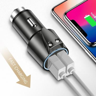 China Shockproof Mobile Phone Charging Dual USB QC3.0 Fast Car Charger of Safety Belt Cutter and Emergency Hammer Glass Breaker for sale