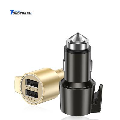 China Dual USB QC 3.0 Luxury Fast Car Charger Mobile Phone Promotion 30W Aluminum Alloy Car Charging Charger with Hammer and Knife for sale