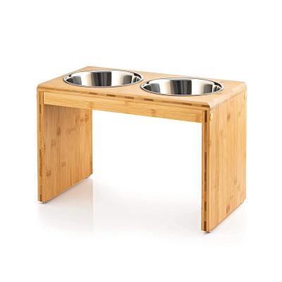 China Sustainable wooden stand with double troughs raised feeder for pet for sale