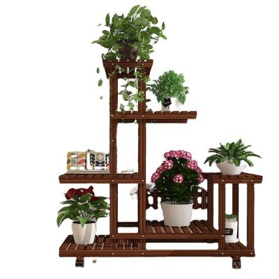 China Durable Outdoor Ladder Shelf Wooden Flower Rack Plant Rack Flower Rack Plant Display Rack Flower Plants Pot Square Shape Wood for sale