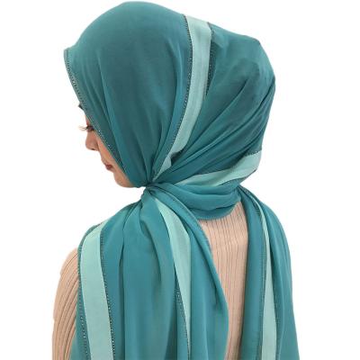 China Muslim Women Scarf Diamond Splicing Hijab Islam Chiffon Lady Shayla High Quality Multi Colors Chiffon Scarf for sale