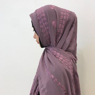 China Wholesale High Grade Women KASHKHA NEW Stain Chiffon 2021 Flower Embroidery Rhinestone Tank Top Muslim Hijab Scarf for sale