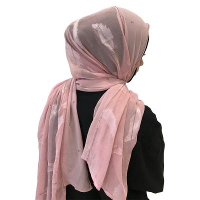 China Luxury High Quality Muslim Chiffon Long Scarves For Women Muslim Shawl Feather Embroider Rhinestone Hijab Head Scarf for sale